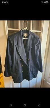 Vintage 80s 90s Karen Scott II Black Double Breasted Blazer Gold Buttons 24W